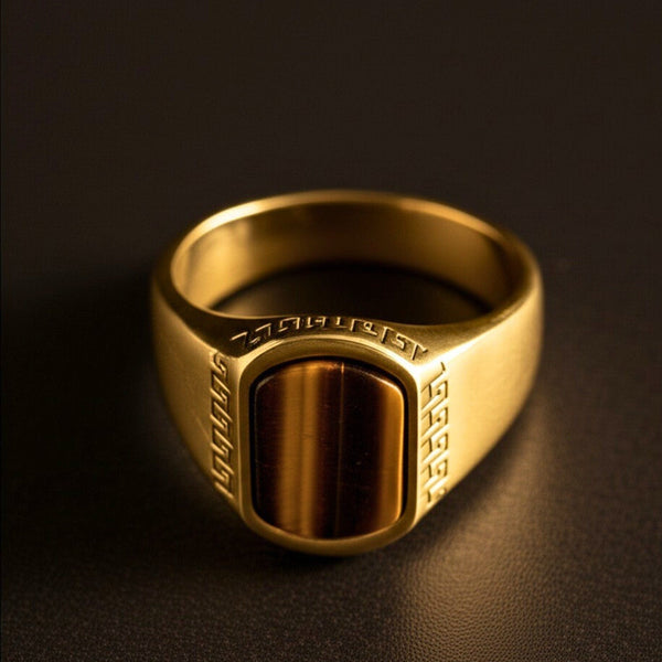 Royal Series - GOLDEN ODYSSEY RING - Pure Stainless Steel Men’s Gold-Plated Ring – Statement Luxury Jewelry (Size : 16-21-27)