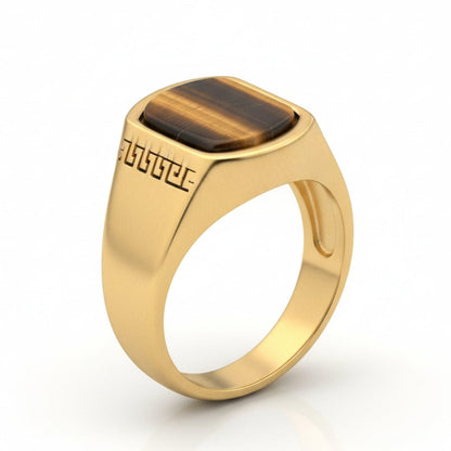 THE MEN THING Rings Royal Series - GOLDEN ODYSSEY RING - Pure Stainless Steel Men’s Gold-Plated Ring – Statement Luxury Jewelry (Size : 16-21-27)