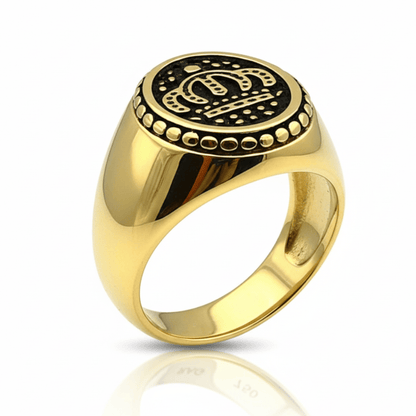 THE MEN THING Rings Royal Series - GOLDEN REIGN RING - Pure Stainless Steel Men’s Gold Black-Plated Ring – Statement Luxury Jewelry (Size : 16-19-22-24-26)