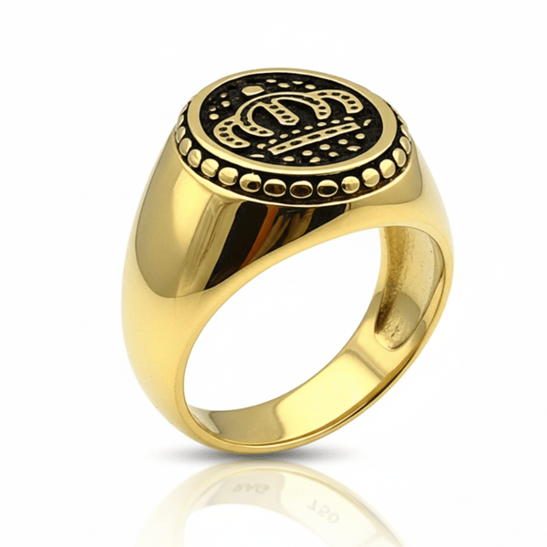 Royal Series - GOLDEN REIGN RING - Pure Stainless Steel Men’s Gold Black-Plated Ring – Statement Luxury Jewelry (Size : 16-19-22-24-26)