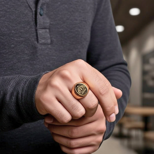 THE MEN THING Rings Royal Series - GOLDEN REIGN RING - Pure Stainless Steel Men’s Gold Black-Plated Ring – Statement Luxury Jewelry (Size : 16-19-22-24-26)
