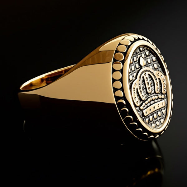 Royal Series - GOLDEN REIGN RING - Pure Stainless Steel Men’s Gold Black-Plated Ring – Statement Luxury Jewelry (Size : 16-19-22-24-26)