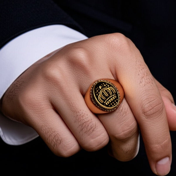 Royal Series - GOLDEN REIGN RING - Pure Stainless Steel Men’s Gold Black-Plated Ring – Statement Luxury Jewelry (Size : 16-19-22-24-26)