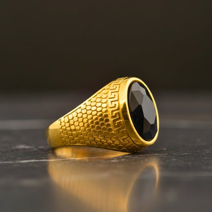 THE MEN THING Rings Royal Series - GOLDEN SERPENT RING - Pure Stainless Steel Men’s Gold-Plated Ring – Statement Luxury Jewelry (Size : 15-18-21-24-27-30)