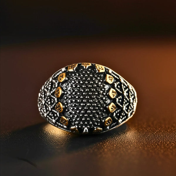 Royal Series - GOLDEN VORTEX RING - Pure Stainless Steel Men’s Steel-Gold-Plated Ring – Statement Luxury Jewelry (Size : 19-22-24-27)