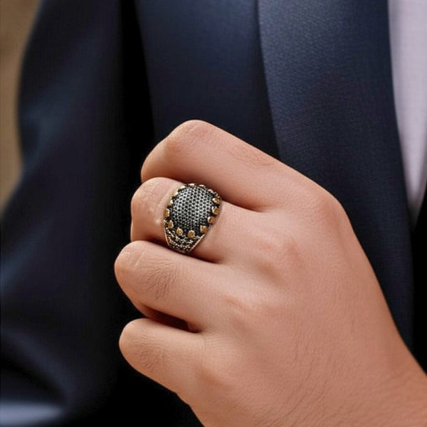 Royal Series - GOLDEN VORTEX RING - Pure Stainless Steel Men’s Steel-Gold-Plated Ring – Statement Luxury Jewelry (Size : 19-22-24-27)