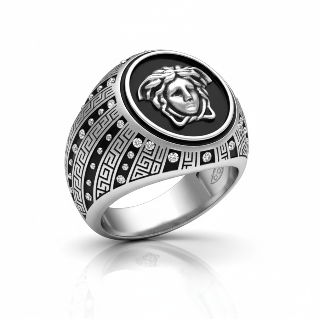 THE MEN THING Rings Royal Series - GORGON CREST RING - Pure Stainless Steel Men’s Steel-Plated Ring – Statement Luxury Jewelry (Size : 16-19-22-26-27)