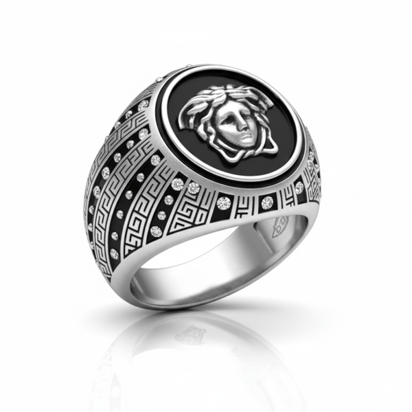 Royal Series - GORGON CREST RING - Pure Stainless Steel Men’s Steel-Plated Ring – Statement Luxury Jewelry (Size : 16-19-22-26-27)
