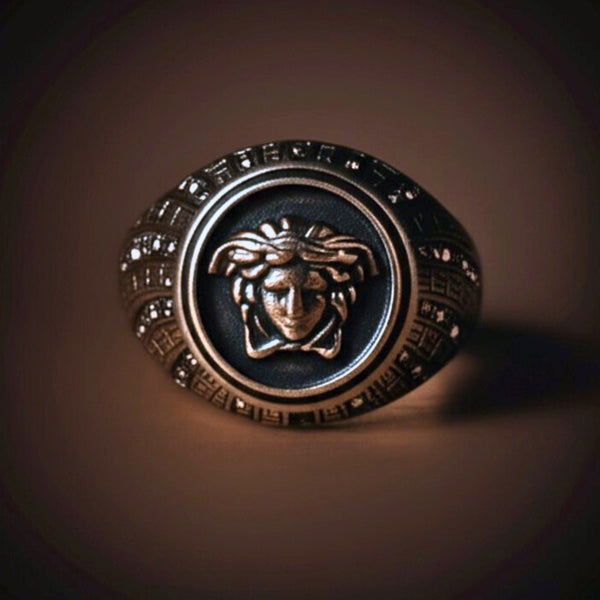 Royal Series - GORGON CREST RING - Pure Stainless Steel Men’s Steel-Plated Ring – Statement Luxury Jewelry (Size : 16-19-22-26-27)