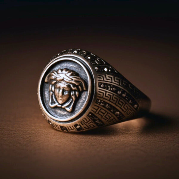Royal Series - GORGON CREST RING - Pure Stainless Steel Men’s Steel-Plated Ring – Statement Luxury Jewelry (Size : 16-19-22-26-27)