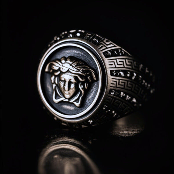 Royal Series - GORGON CREST RING - Pure Stainless Steel Men’s Steel-Plated Ring – Statement Luxury Jewelry (Size : 16-19-22-26-27)