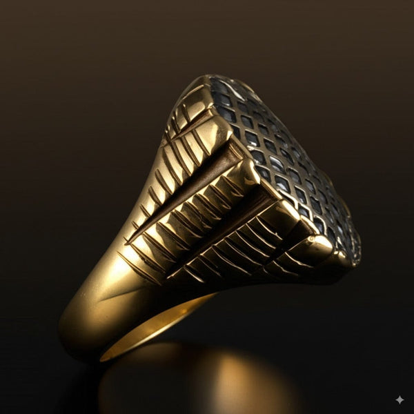 Royal Series - GRIDIRON MAJESTY RING - Pure Stainless Steel Men’s Gold-Plated Ring – Statement Luxury Jewelry (Size : 18-21-27)