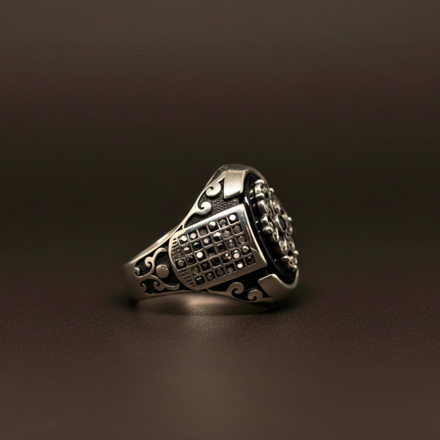 THE MEN THING Rings Royal Series - GRIDLOCK CREST RING - Pure Stainless Steel Men’s Steel-Plated Ring – Statement Luxury Jewelry (Size : - 16-17-18-20-21-24-26-27)