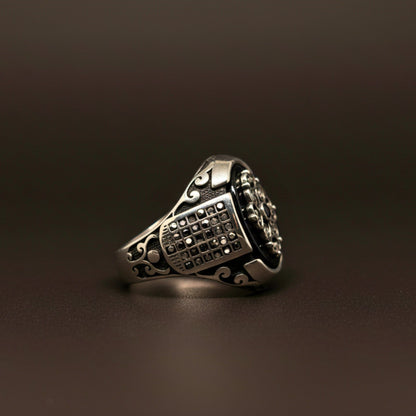 THE MEN THING Rings Royal Series - GRIDLOCK CREST RING - Pure Stainless Steel Men’s Steel-Plated Ring – Statement Luxury Jewelry (Size : - 16-17-18-20-21-24-26-27)