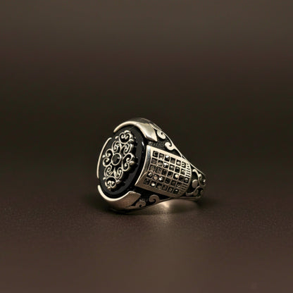 THE MEN THING Rings Royal Series - GRIDLOCK CREST RING - Pure Stainless Steel Men’s Steel-Plated Ring – Statement Luxury Jewelry (Size : - 16-17-18-20-21-24-26-27)