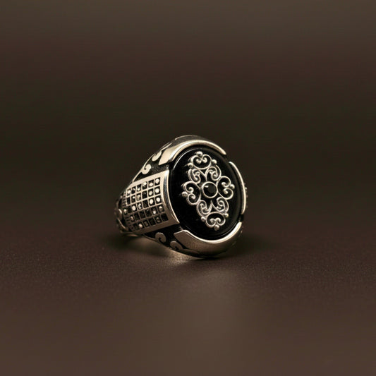 THE MEN THING Rings Royal Series - GRIDLOCK CREST RING - Pure Stainless Steel Men’s Steel-Plated Ring – Statement Luxury Jewelry (Size : - 16-17-18-20-21-24-26-27)