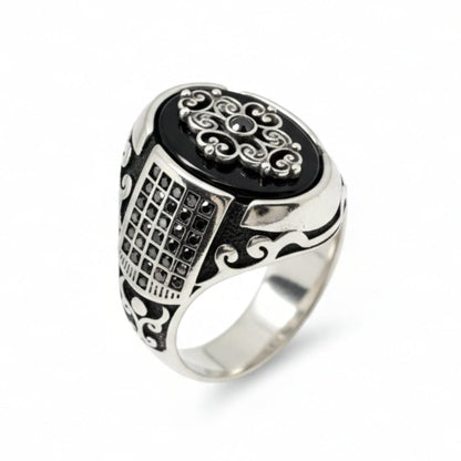 THE MEN THING Rings Royal Series - GRIDLOCK CREST RING - Pure Stainless Steel Men’s Steel-Plated Ring – Statement Luxury Jewelry (Size : - 16-17-18-20-21-24-26-27)