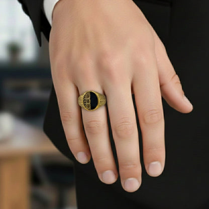 THE MEN THING Rings Royal Series - HELIOS DIVIDE RING - Pure Stainless Steel Men’s Gold-Plated Ring – Statement Luxury Jewelry (Size : 17-19-22-27)