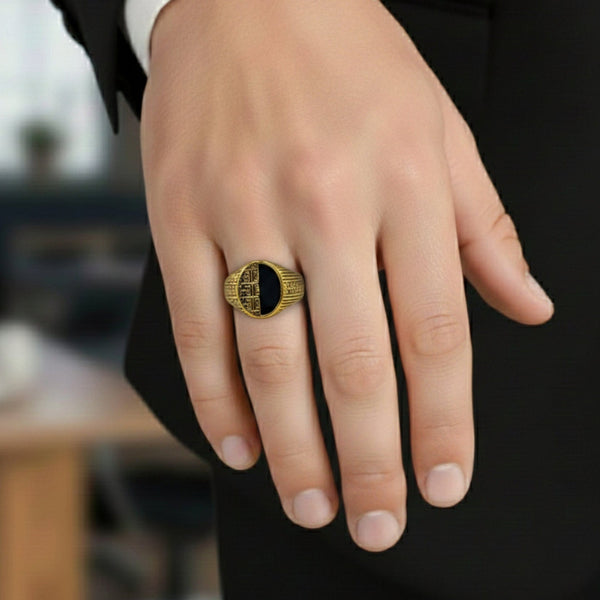 Royal Series - HELIOS DIVIDE RING - Pure Stainless Steel Men’s Gold-Plated Ring – Statement Luxury Jewelry (Size : 17-19-22-27)