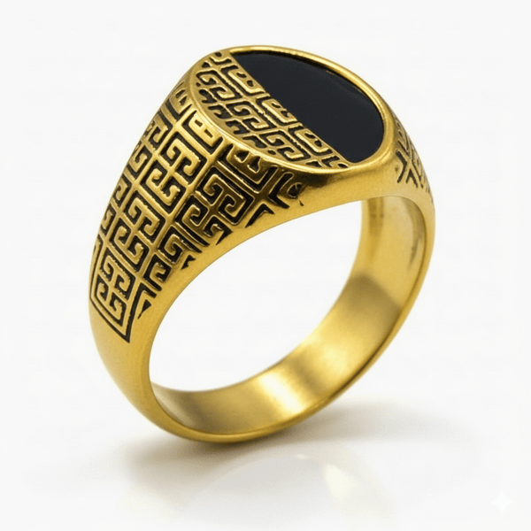 Royal Series - HELIOS DIVIDE RING - Pure Stainless Steel Men’s Gold-Plated Ring – Statement Luxury Jewelry (Size : 17-19-22-27)