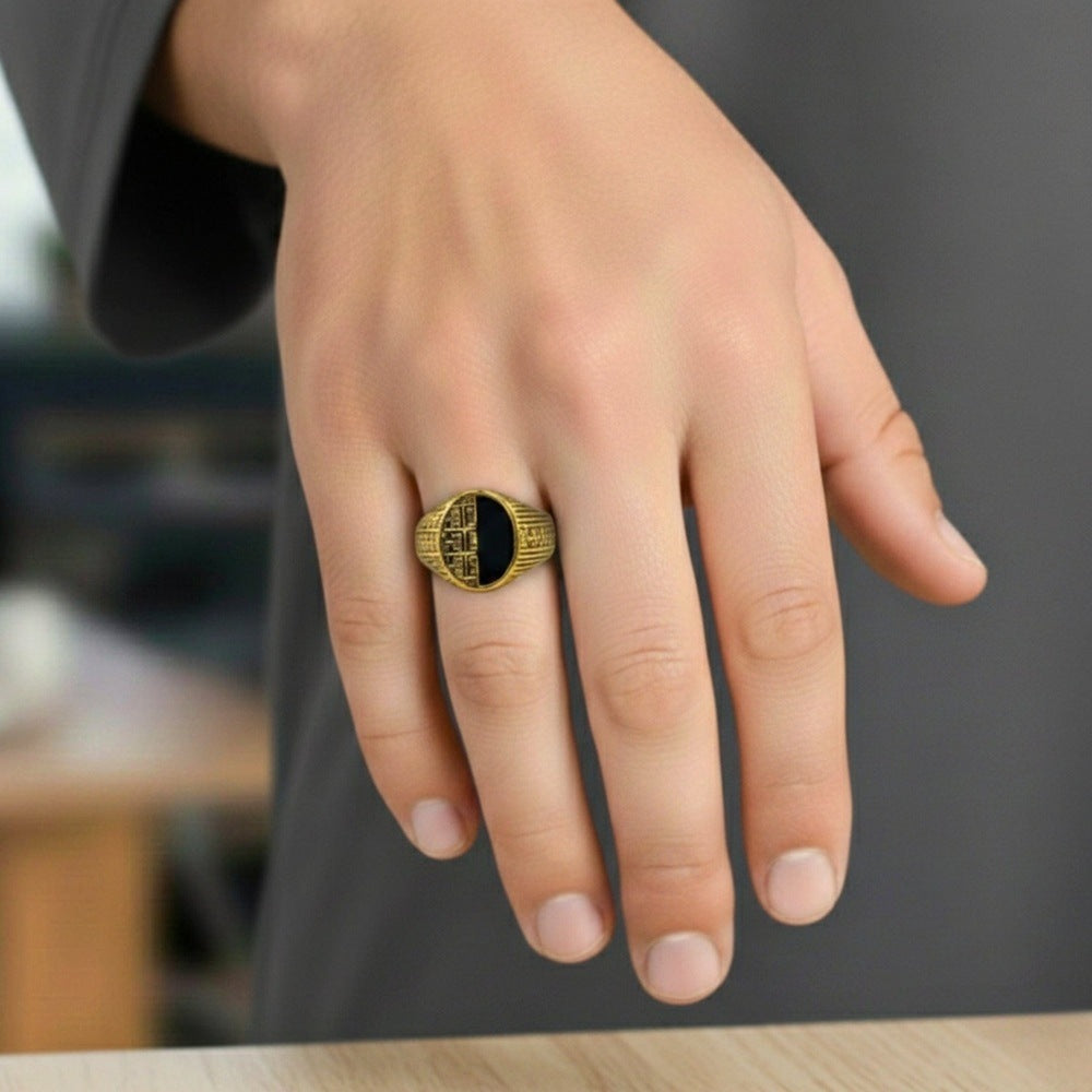 THE MEN THING Rings Royal Series - HELIOS DIVIDE RING - Pure Stainless Steel Men’s Gold-Plated Ring – Statement Luxury Jewelry (Size : 17-19-22-27)