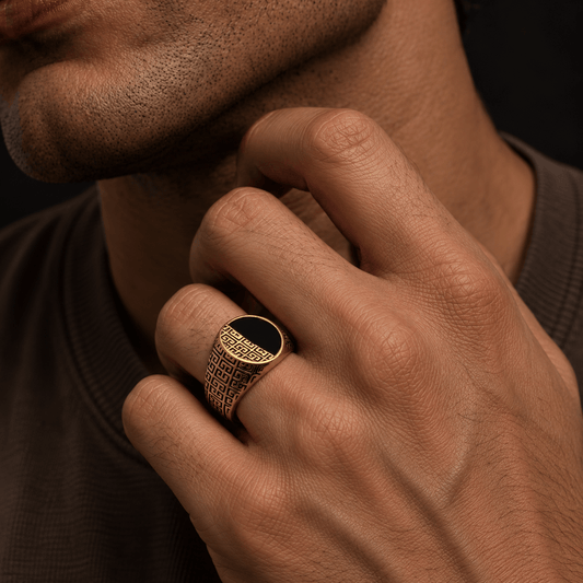 THE MEN THING Rings Royal Series - HELIOS DIVIDE RING - Pure Stainless Steel Men’s Gold-Plated Ring – Statement Luxury Jewelry (Size : 17-19-22-27)