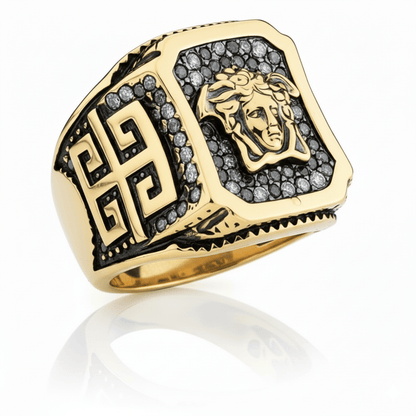 THE MEN THING Rings Royal Series - HELLENIC HYDRA RING - Pure Stainless Steel Men’s Gold-Plated Ring – Statement Luxury Jewelry (Size : -17-21-26)