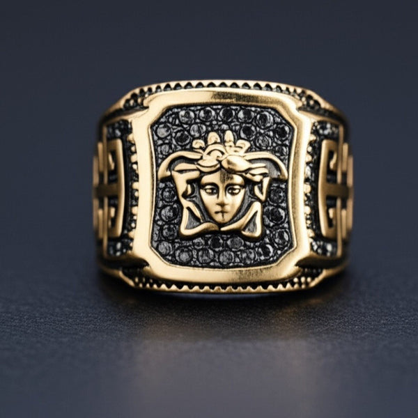 Royal Series - HELLENIC HYDRA RING - Pure Stainless Steel Men’s Gold-Plated Ring – Statement Luxury Jewelry (Size : -17-21-26)