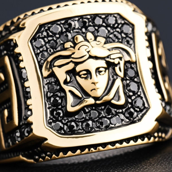 Royal Series - HELLENIC HYDRA RING - Pure Stainless Steel Men’s Gold-Plated Ring – Statement Luxury Jewelry (Size : -17-21-26)