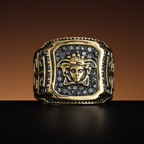 Royal Series - HELLENIC HYDRA RING - Pure Stainless Steel Men’s Gold-Plated Ring – Statement Luxury Jewelry (Size : -17-21-26)