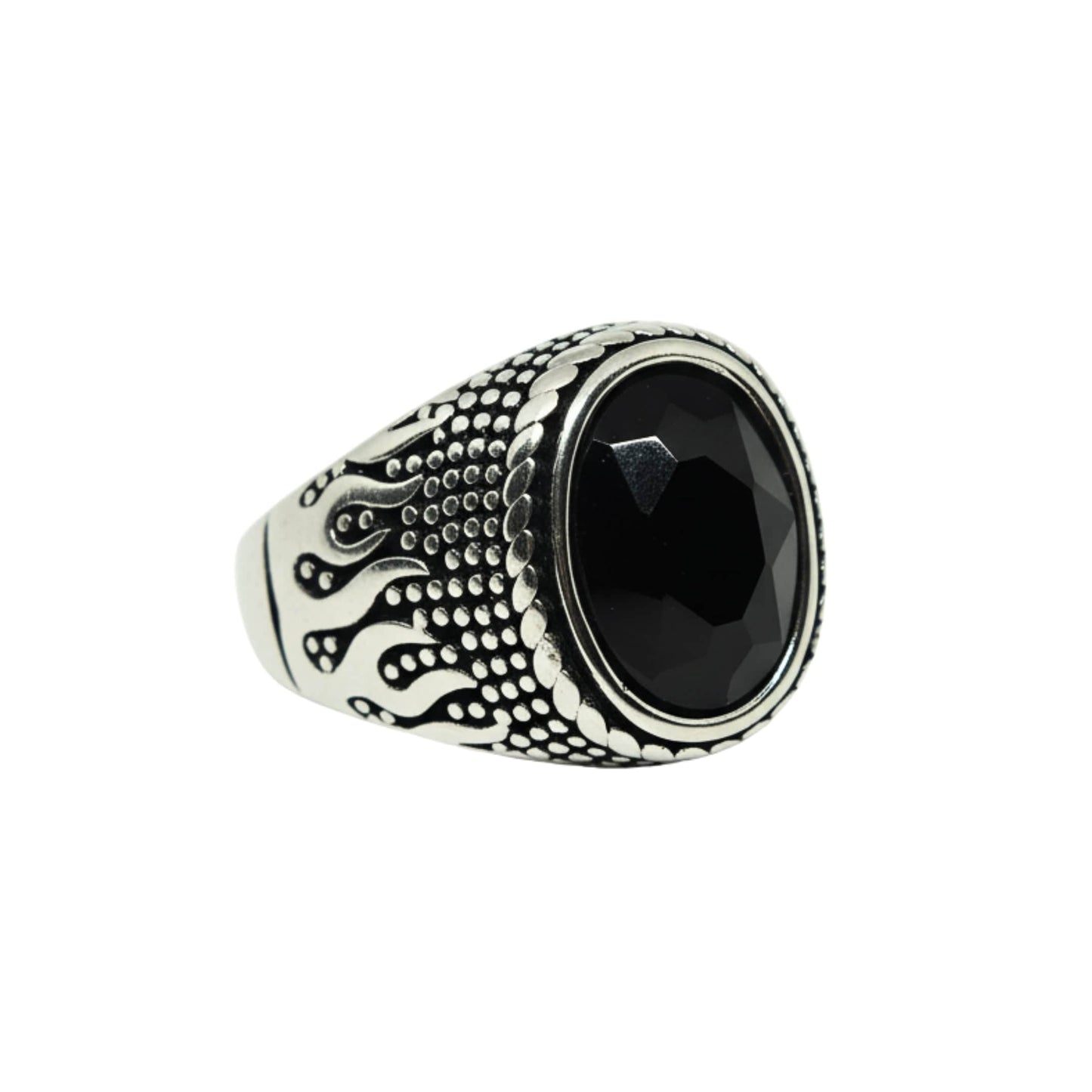 THE MEN THING Rings Royal Series - HELLFIRE OBSIDIAN RING - Pure Stainless Steel Men’s Steel-Plated Ring – Statement Luxury Jewelry (Size : 15-19-22-25-27-30)