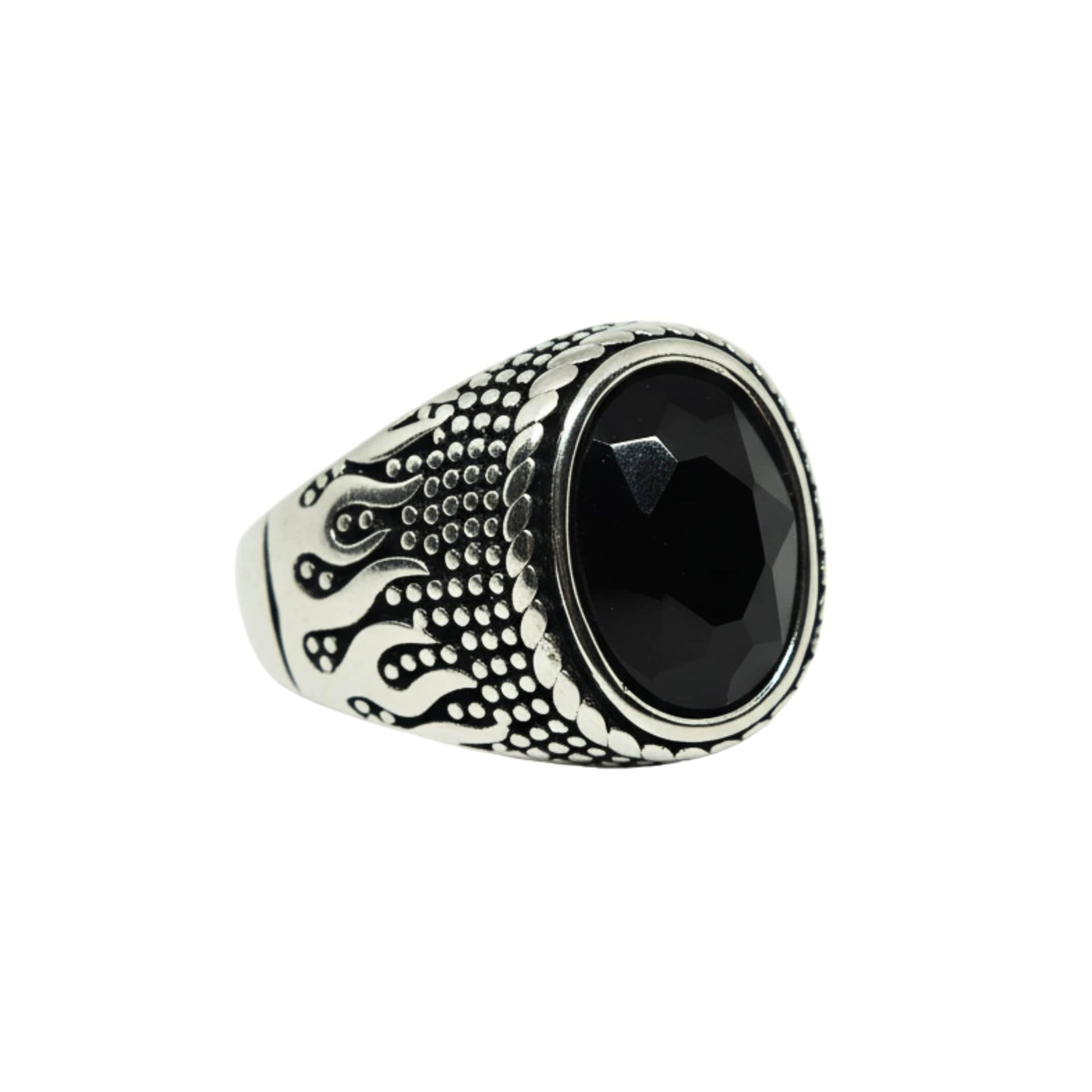 THE MEN THING Rings Royal Series - HELLFIRE OBSIDIAN RING - Pure Stainless Steel Men’s Steel-Plated Ring – Statement Luxury Jewelry (Size : 15-19-22-25-27-30)