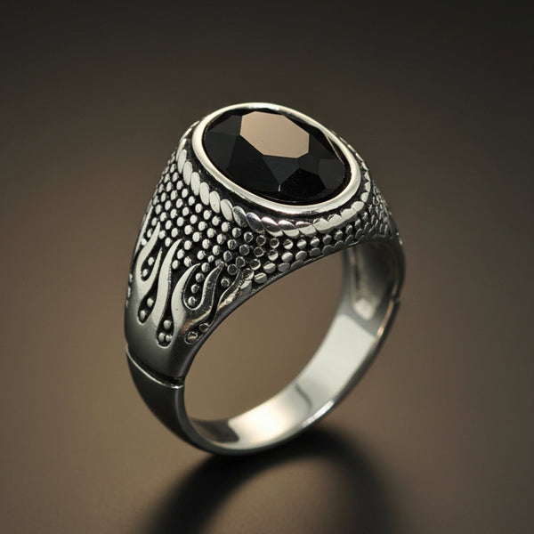Royal Series - HELLFIRE OBSIDIAN RING - Pure Stainless Steel Men’s Steel-Plated Ring – Statement Luxury Jewelry (Size : 15-19-22-25-27-30)