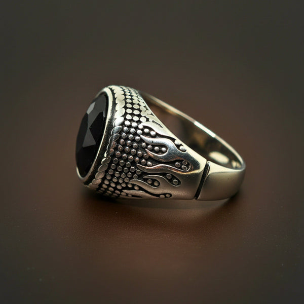Royal Series - HELLFIRE OBSIDIAN RING - Pure Stainless Steel Men’s Steel-Plated Ring – Statement Luxury Jewelry (Size : 15-19-22-25-27-30)