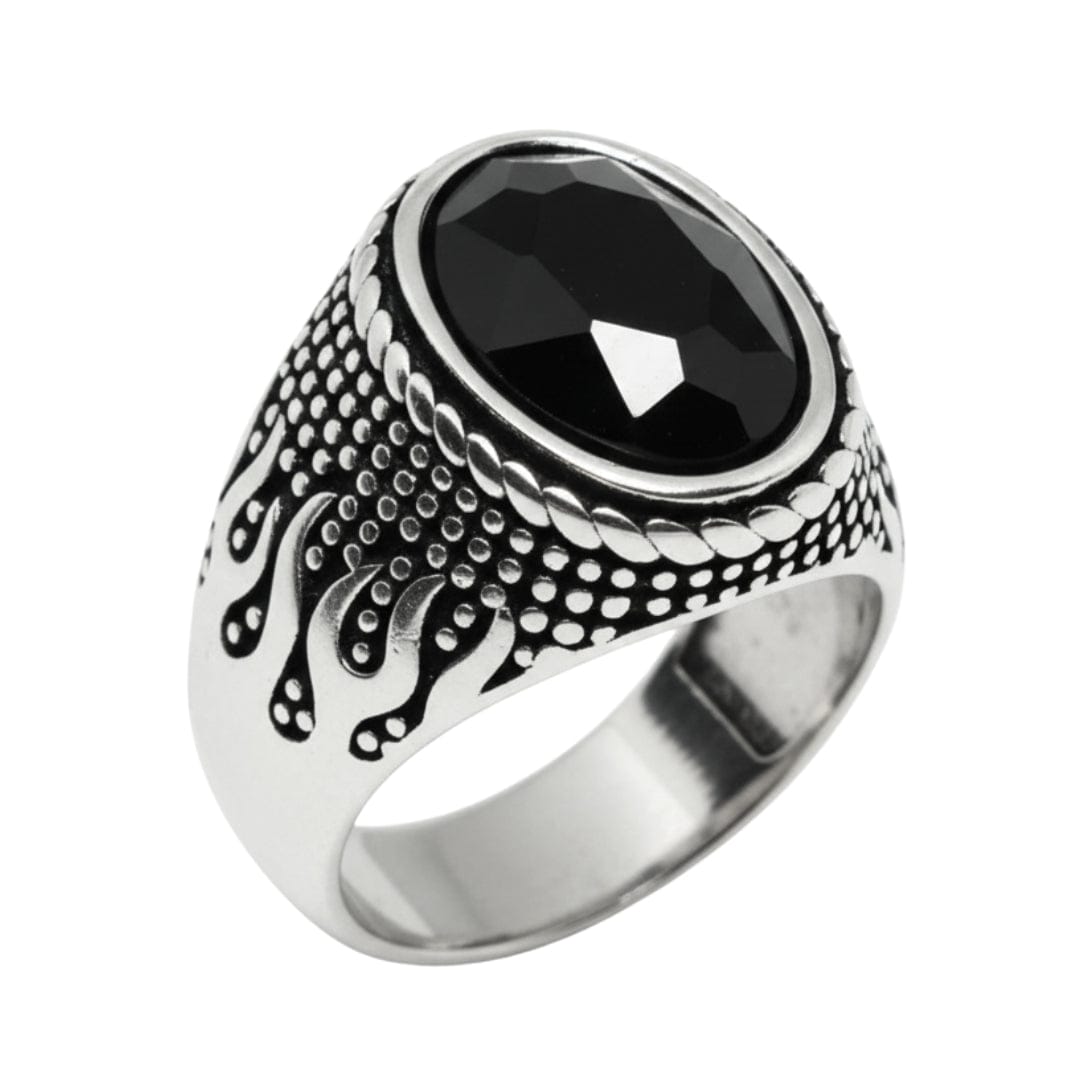 THE MEN THING Rings Royal Series - HELLFIRE OBSIDIAN RING - Pure Stainless Steel Men’s Steel-Plated Ring – Statement Luxury Jewelry (Size : 15-19-22-25-27-30)