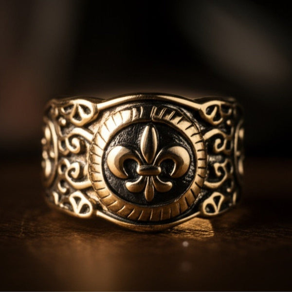 Royal Series - HERALD RING - Pure Stainless Steel Men’s Gold-Plated Ring – Statement Luxury Jewelry (Size : 19-21-24)