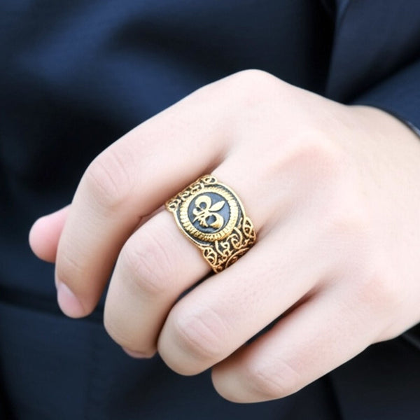 Royal Series - HERALD RING - Pure Stainless Steel Men’s Gold-Plated Ring – Statement Luxury Jewelry (Size : 19-21-24)