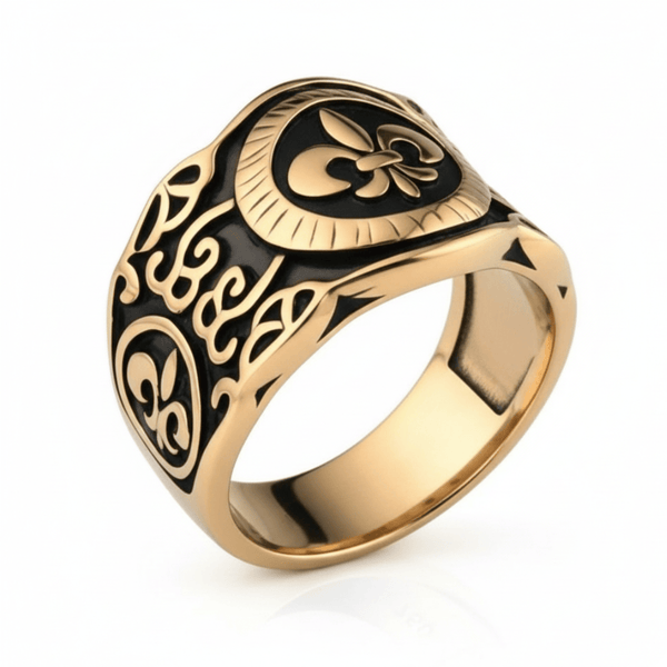 Royal Series - HERALD RING - Pure Stainless Steel Men’s Gold-Plated Ring – Statement Luxury Jewelry (Size : 19-21-24)