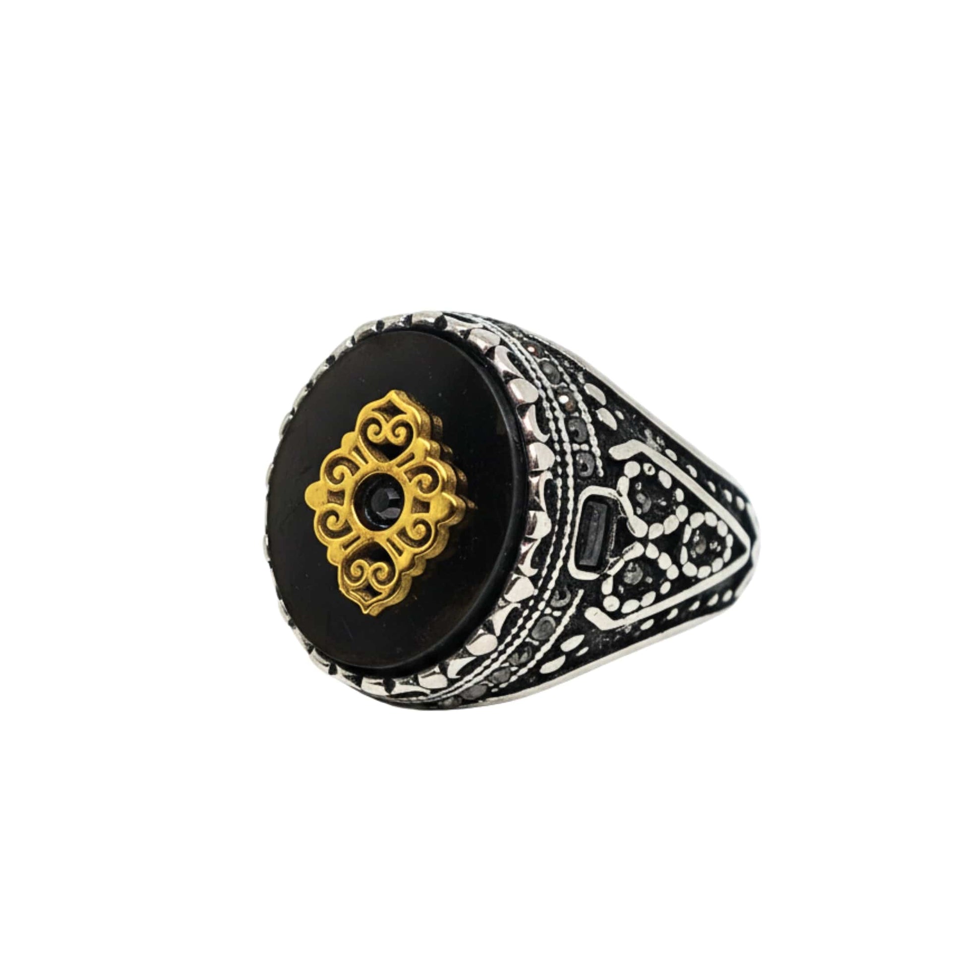 THE MEN THING Rings Royal Series - IMPERIAL GLYPH RING - Pure Stainless Steel Men’s Steel-Gold-Plated Ring – Statement Luxury Jewelry (Size : 17-21-22-26-27)