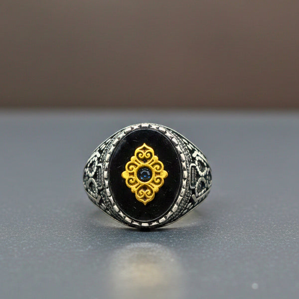 Royal Series - IMPERIAL GLYPH RING - Pure Stainless Steel Men’s Steel-Gold-Plated Ring – Statement Luxury Jewelry (Size : 17-21-22-26-27)