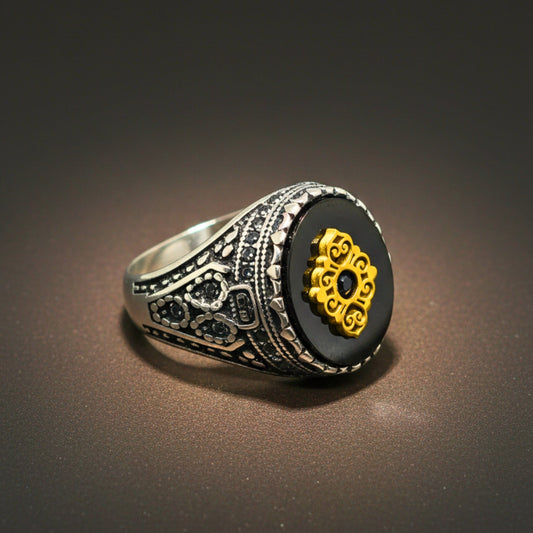 THE MEN THING Rings Royal Series - IMPERIAL GLYPH RING - Pure Stainless Steel Men’s Steel-Gold-Plated Ring – Statement Luxury Jewelry (Size : 17-21-22-26-27)