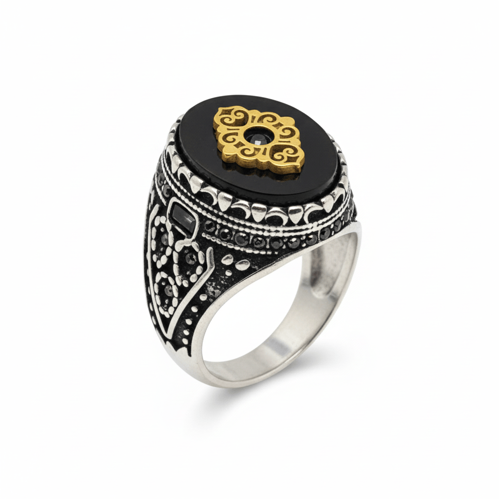 THE MEN THING Rings Royal Series - IMPERIAL GLYPH RING - Pure Stainless Steel Men’s Steel-Gold-Plated Ring – Statement Luxury Jewelry (Size : 17-21-22-26-27)