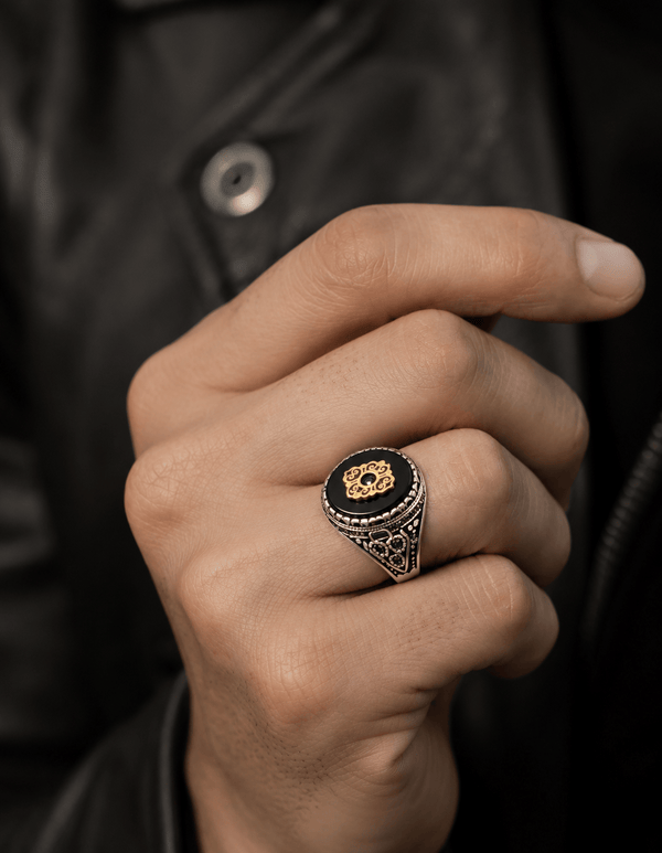 Royal Series - IMPERIAL GLYPH RING - Pure Stainless Steel Men’s Steel-Gold-Plated Ring – Statement Luxury Jewelry (Size : 17-21-22-26-27)