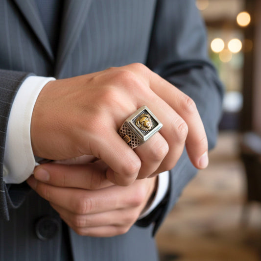 THE MEN THING Rings Royal Series - IMPERIUM LION RING - Pure Stainless Steel Men’s Gold-Plated Ring – Statement Luxury Jewelry (Size : 15-16-19-21-24-26)