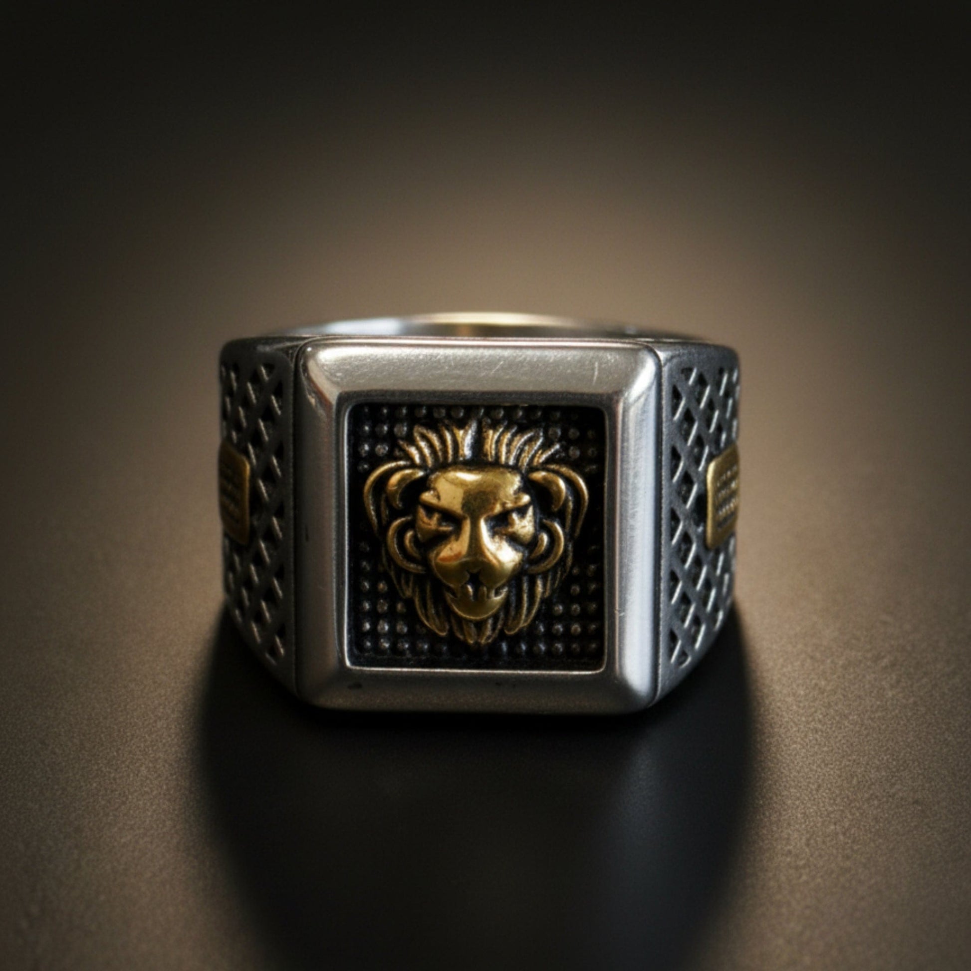 THE MEN THING Rings Royal Series - IMPERIUM LION RING - Pure Stainless Steel Men’s Gold-Plated Ring – Statement Luxury Jewelry (Size : 15-16-19-21-24-26)