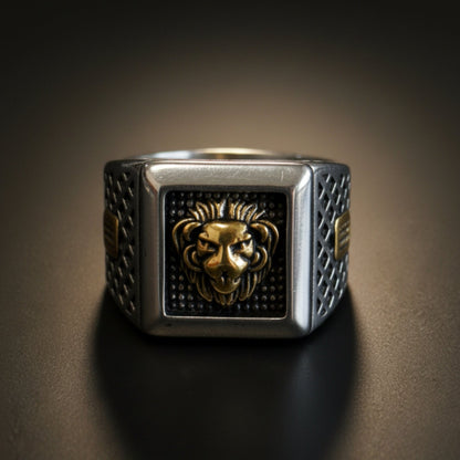 THE MEN THING Rings Royal Series - IMPERIUM LION RING - Pure Stainless Steel Men’s Gold-Plated Ring – Statement Luxury Jewelry (Size : 15-16-19-21-24-26)