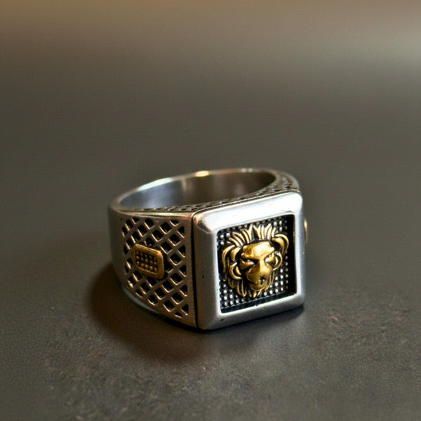 Royal Series - IMPERIUM LION RING - Pure Stainless Steel Men’s Gold-Plated Ring – Statement Luxury Jewelry (Size : 15-16-19-21-24-26)