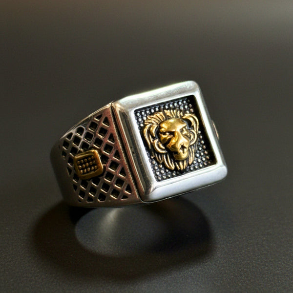 Royal Series - IMPERIUM LION RING - Pure Stainless Steel Men’s Gold-Plated Ring – Statement Luxury Jewelry (Size : 15-16-19-21-24-26)