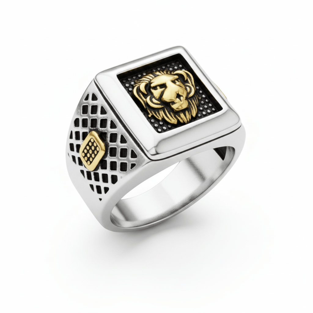 THE MEN THING Rings Royal Series - IMPERIUM LION RING - Pure Stainless Steel Men’s Gold-Plated Ring – Statement Luxury Jewelry (Size : 15-16-19-21-24-26)
