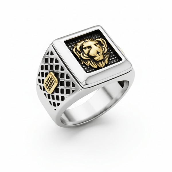 Royal Series - IMPERIUM LION RING - Pure Stainless Steel Men’s Gold-Plated Ring – Statement Luxury Jewelry (Size : 15-16-19-21-24-26)